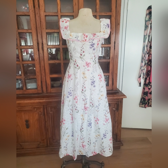 Petal & Pup Cream Midi Dress with Pastel Floral Motif - Picture 3 of 10